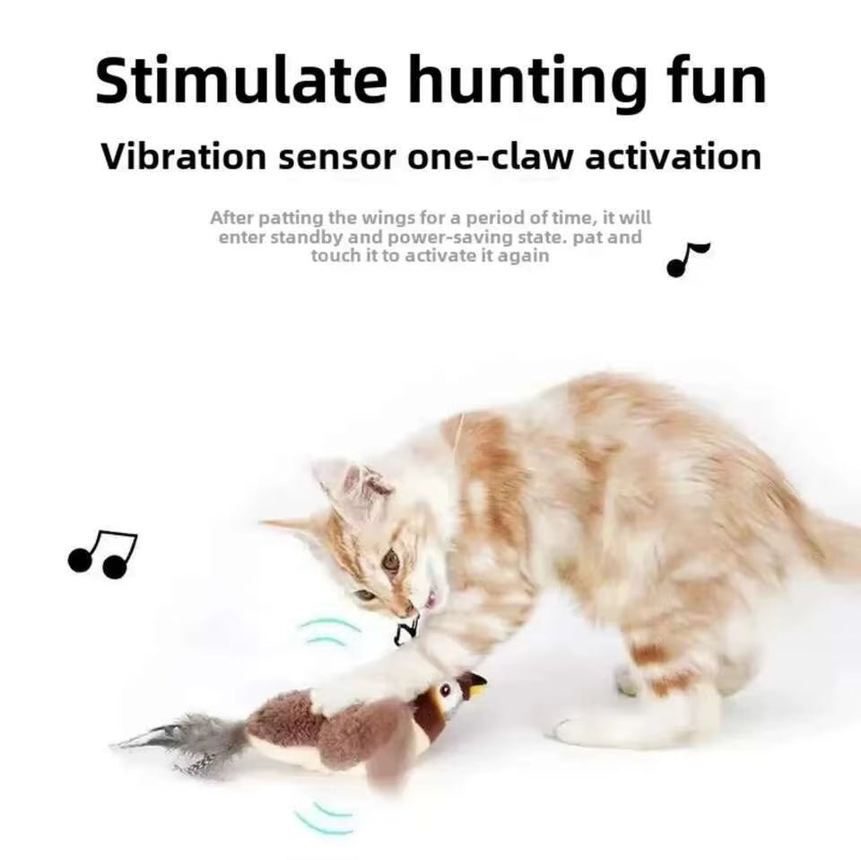 Flying Bird Cat Toy Interactive Cat Toys Rechargeable Chirping Flapping Bird(No Flying) Can Add Catnip Touch Activated Plush Toy