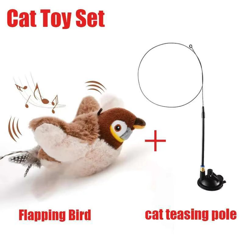 Flying Bird Cat Toy Interactive Cat Toys Rechargeable Chirping Flapping Bird(No Flying) Can Add Catnip Touch Activated Plush Toy